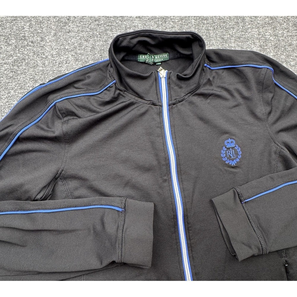 Ralph Lauren Jacket Women Size L Full Zip Active Exercise Track Pockets Black